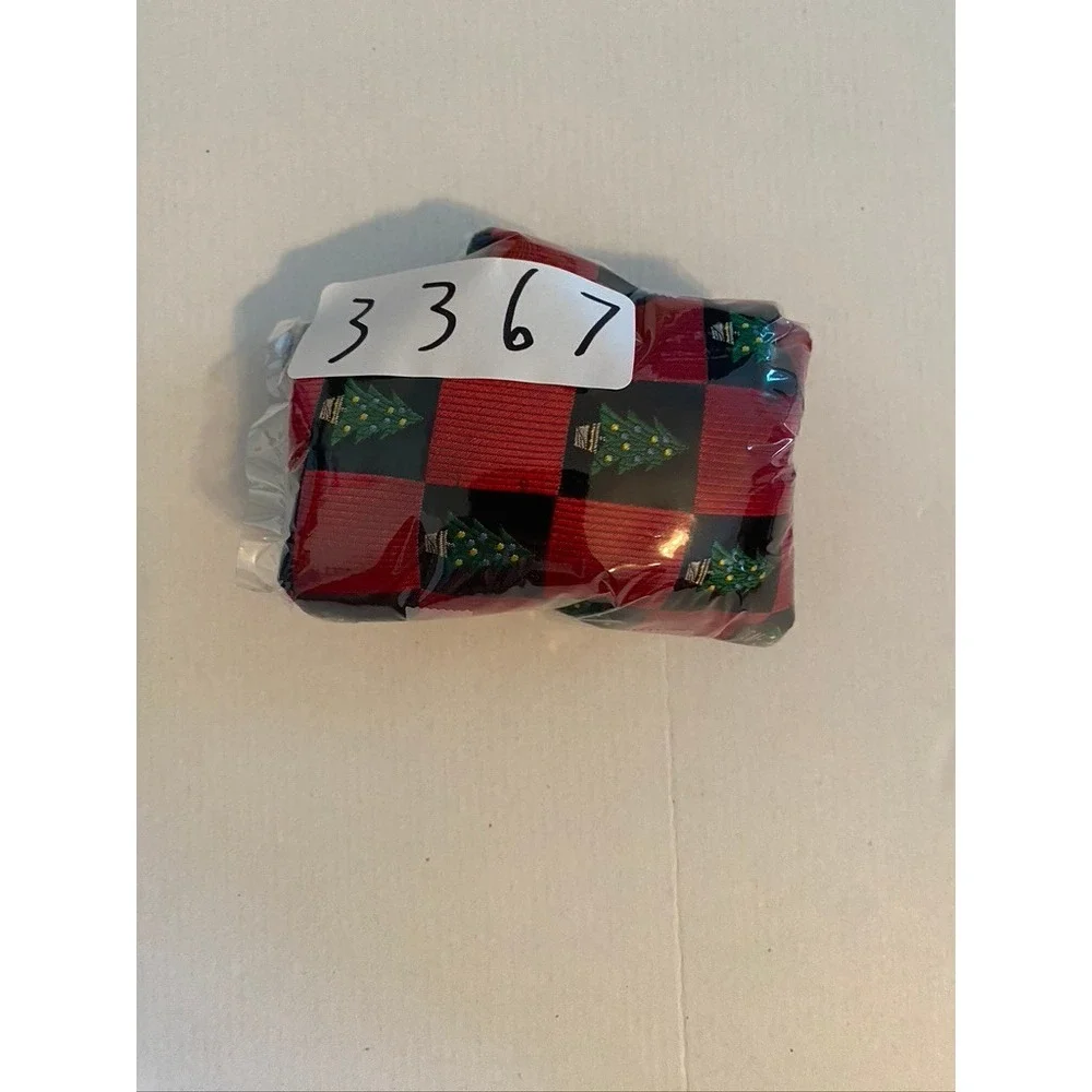 Lands End Mens Silk Christmas Tie Red Black Checkered Holiday Tree Handsewn USA